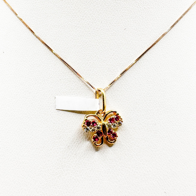 Dije Mariposa Rosa y Blanca de Oro 18K
